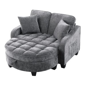 PXloue Schlafsofa Grau 2 in 1 Sofa Bett mit Hocker Stauraum Eukalyptusholz Rahmen Stoffbezug
