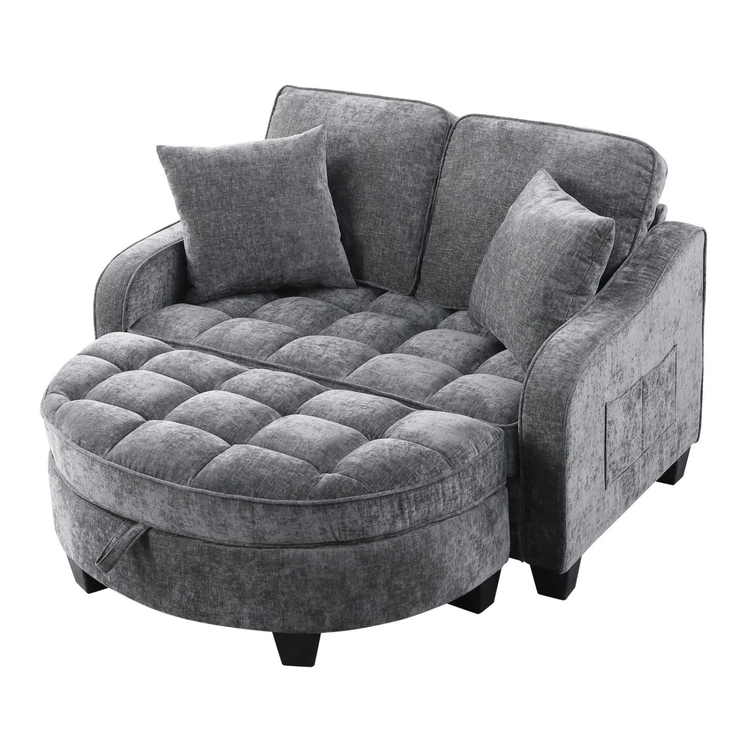 PXloue Schlafsofa Grau 2 in 1 Sofa Bett mit Hocker Stauraum Eukalyptusholz Rahmen Stoffbezug