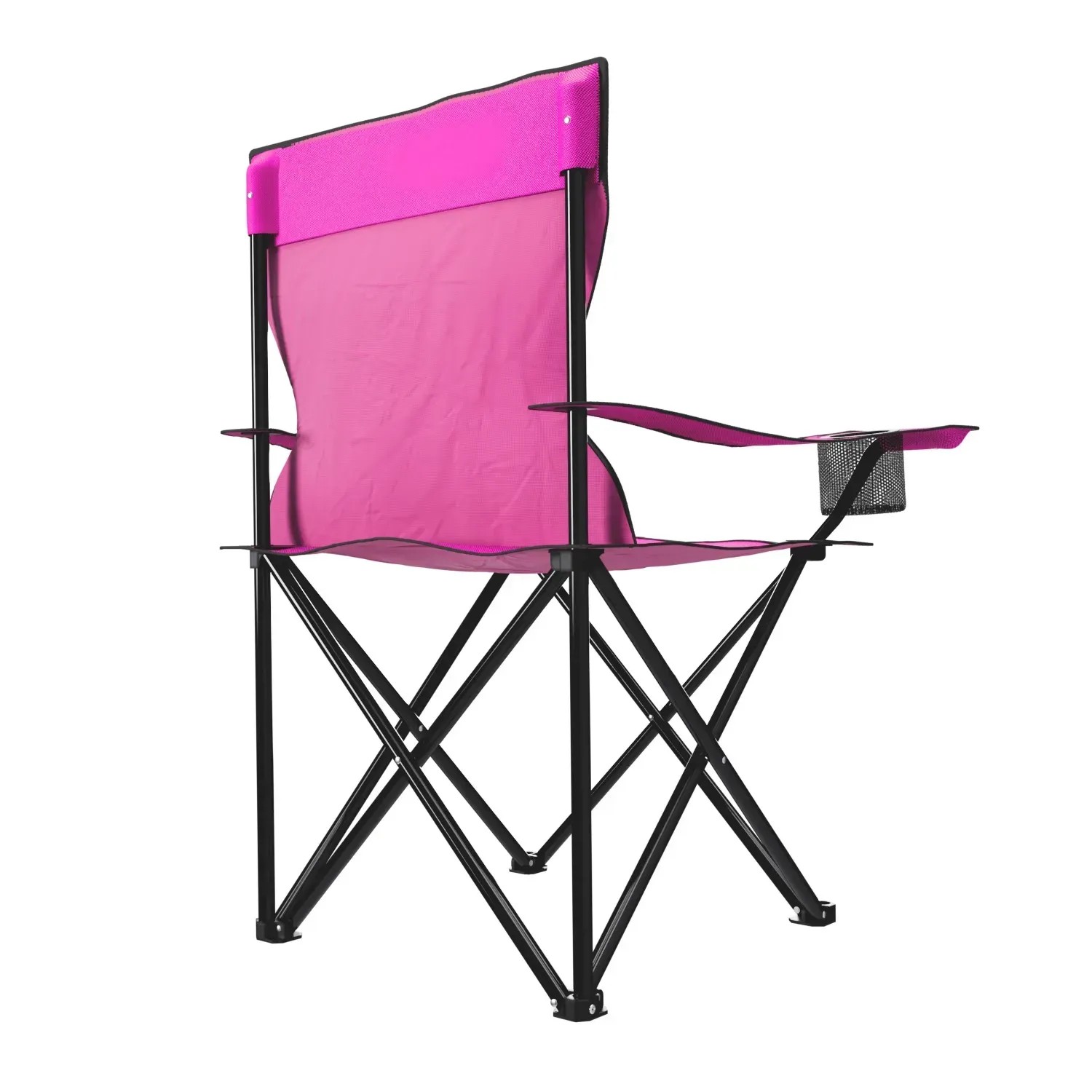 Pinker 24Move Campingstuhl Faltstuhl mit Getränkehalter und schwarzem Gestell.