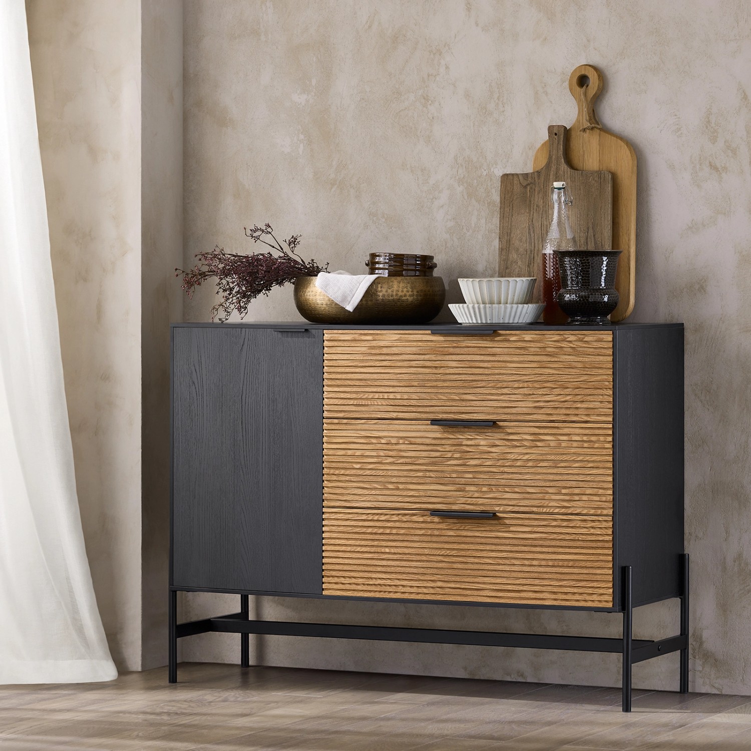 SoBuy Sideboard Küchenschrank Buffet mit 3 Schubladen Braun-Schwarz 114x83x40cm HFSB02-SCH_5