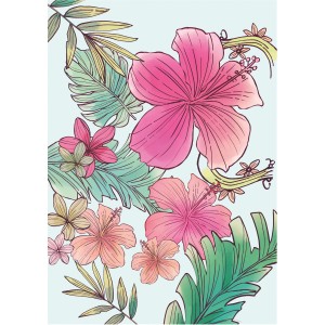 Komar Wandbild Ariel Flowers, 30x40 cm, mit Hibiskusblüten und tropischen Blättern.