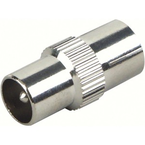Schwaiger IEC Adapter: IEC-Stecker auf IEC-Buchse, silberfarben, für Antennenkabel.