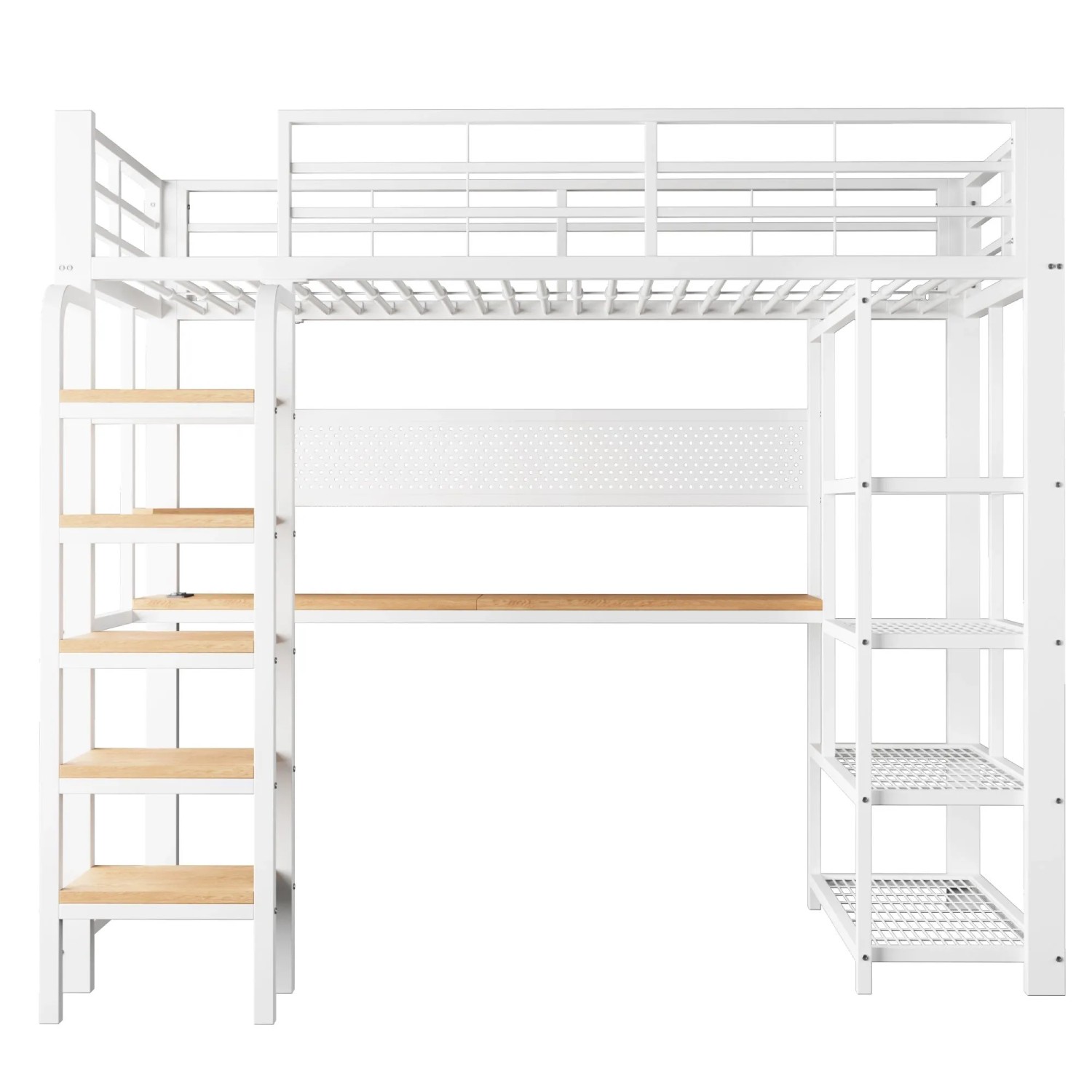 Merax Hochbett 90x200cm Metall Schreibtisch LED Weiß