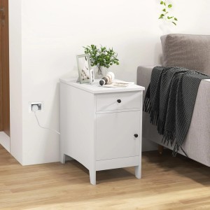 Costway Nachttisch mit Schublade & USB-Anschlüssen Beistelltisch Weiß