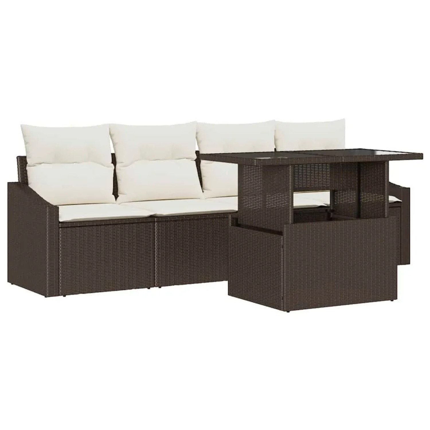 vidaXL Garten-Sofa-Set mit Kissen 5-Tlg Braun und Creme Poly-Rattan 3348904