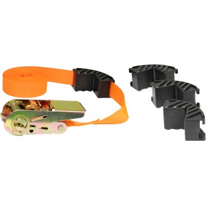 Las Spanngurt 5 m mit Ratsche und 4 Kantenschützern zur Ladungssicherung im Transport.