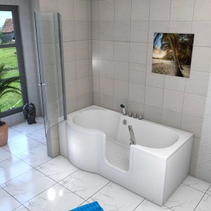 AcquaVapore Seniorendusche und Badewanne mit Tür, 85x170 cm, mit Duschabtrennung aus Glas.