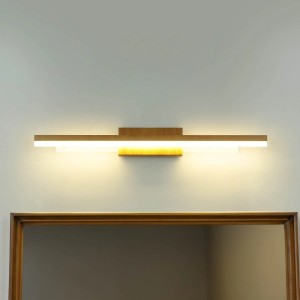 LED Bad-Wandleuchte in Edelstahl/Holzoptik, 50cm breit, IP44