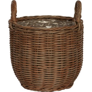 Brauner Polyrattan Korb mit Griffen, 27,5x27,5x31,5 cm, ideal als Übertopf.