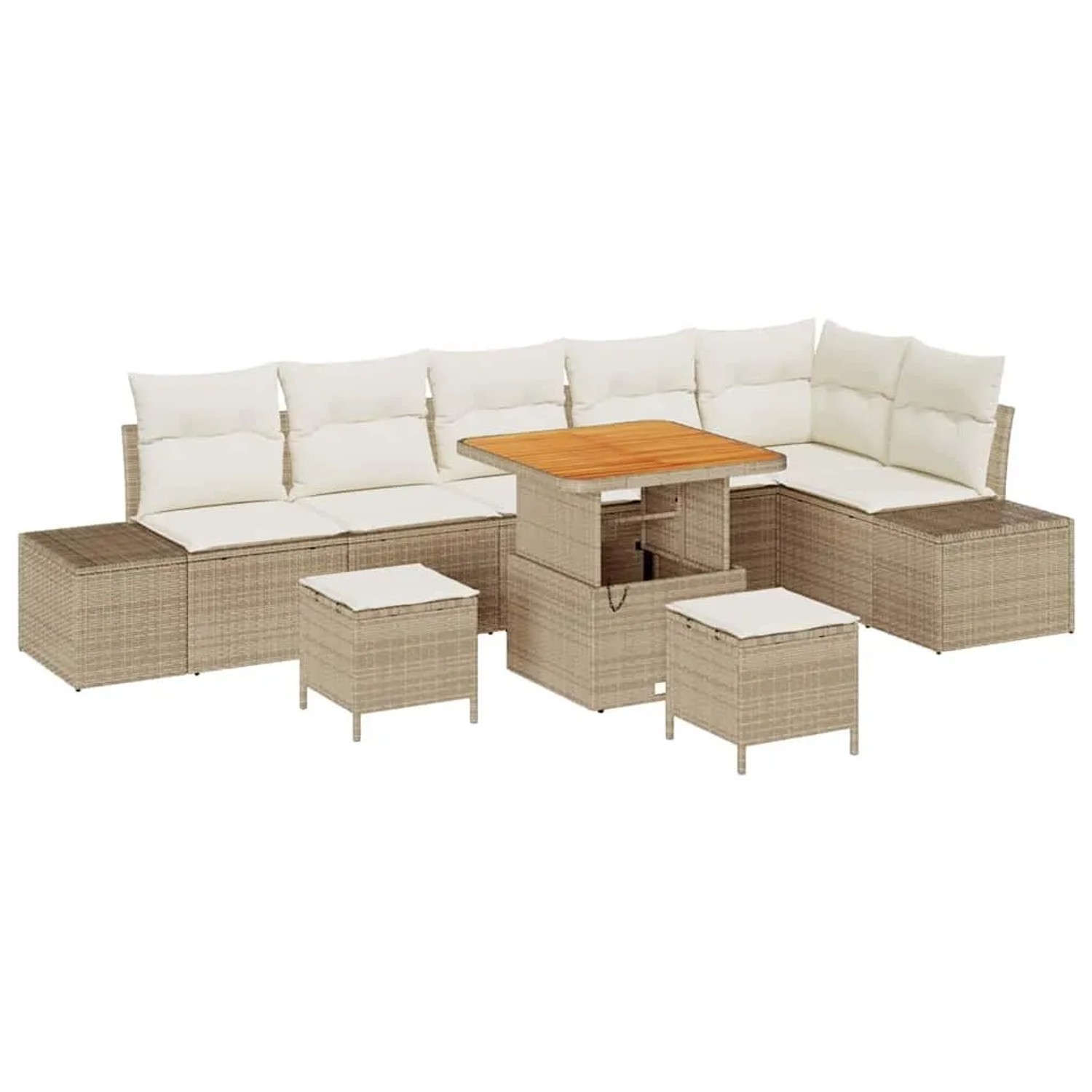 vidaXL Gartensofa-set mit Kissen mit Speicher 9-Tlg Beige Poly-Rattan 33647 günstig online kaufen