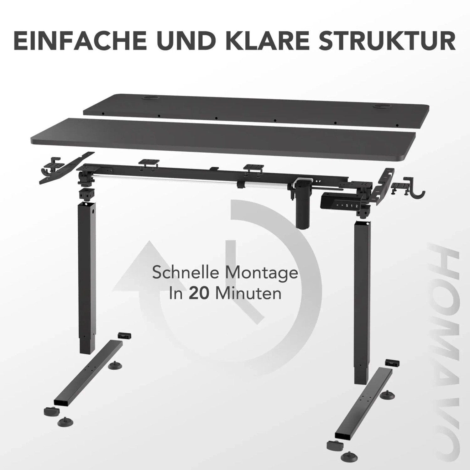 HOMAVO Elektrisch Höhenverstellbarer Schreibtisch 140x60cm mit Memory Funktion Anti Kollisions System Sitzerinnerung Schwarz_5