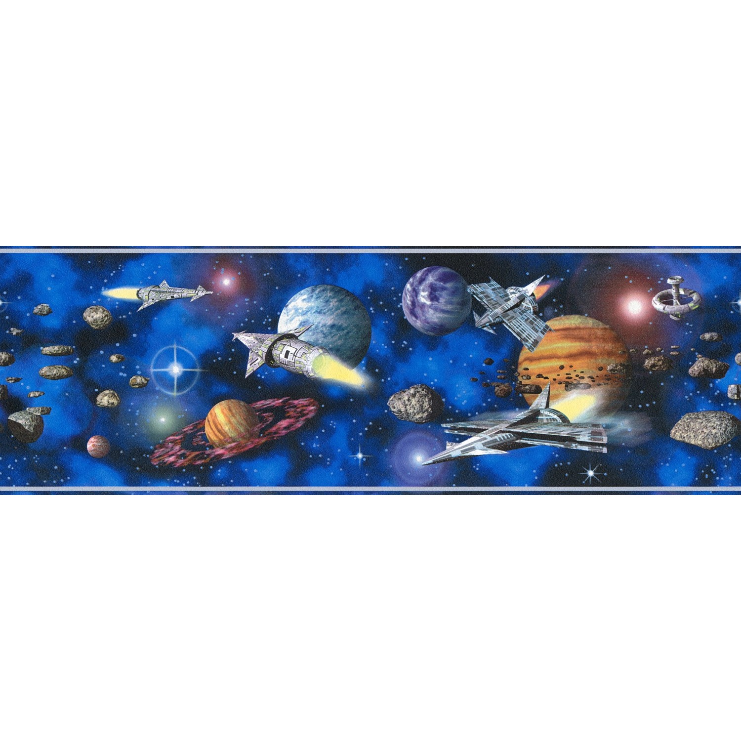 Bricoflor Weltraum Tapeten Bordüre Blaue Tapetenbordüre mit Weltall Ideal für Kinderzimmer Von Jungen Papier Tapetenbort
