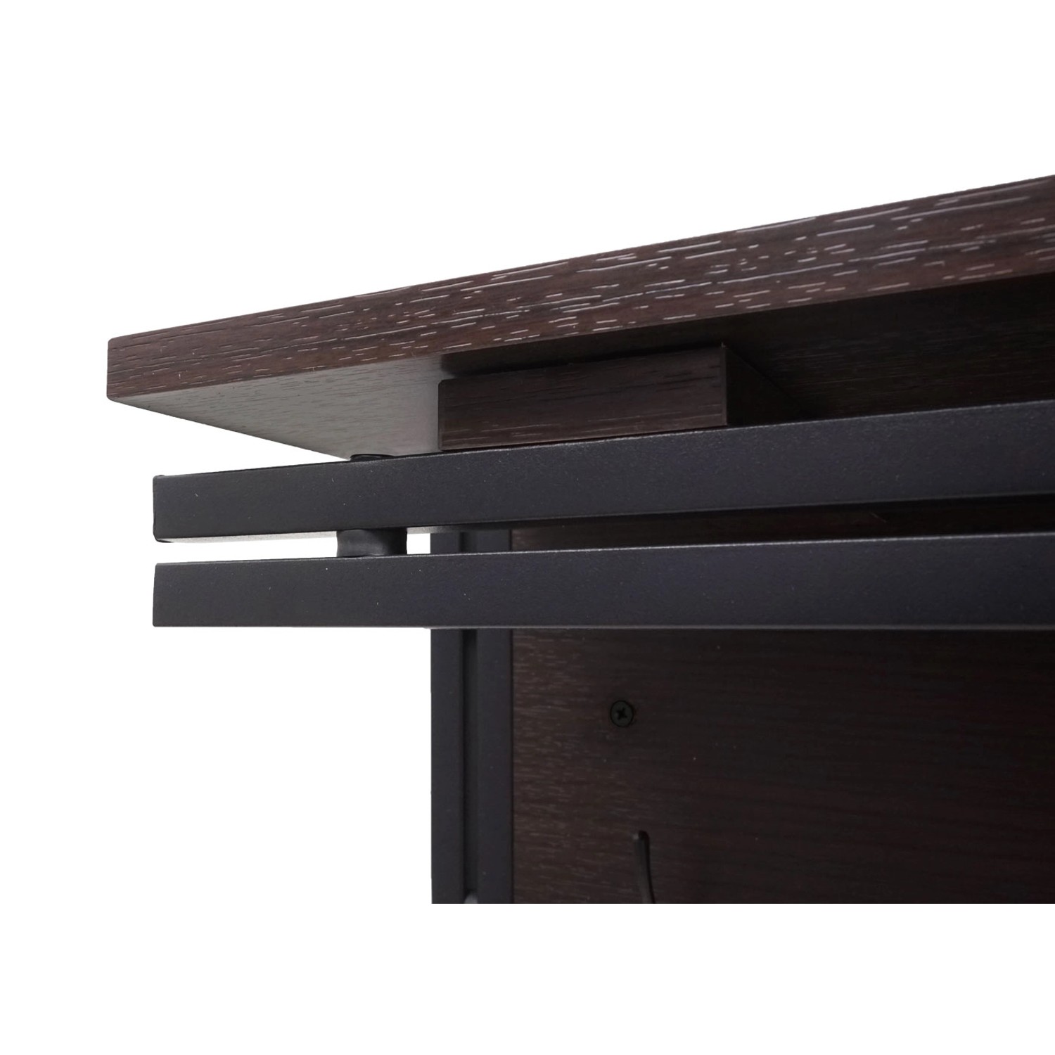 Detailaufnahme: Dunkelbraune MCW Wandgarderobe A27 mit 3D-Struktur, Haken und Ablage.
