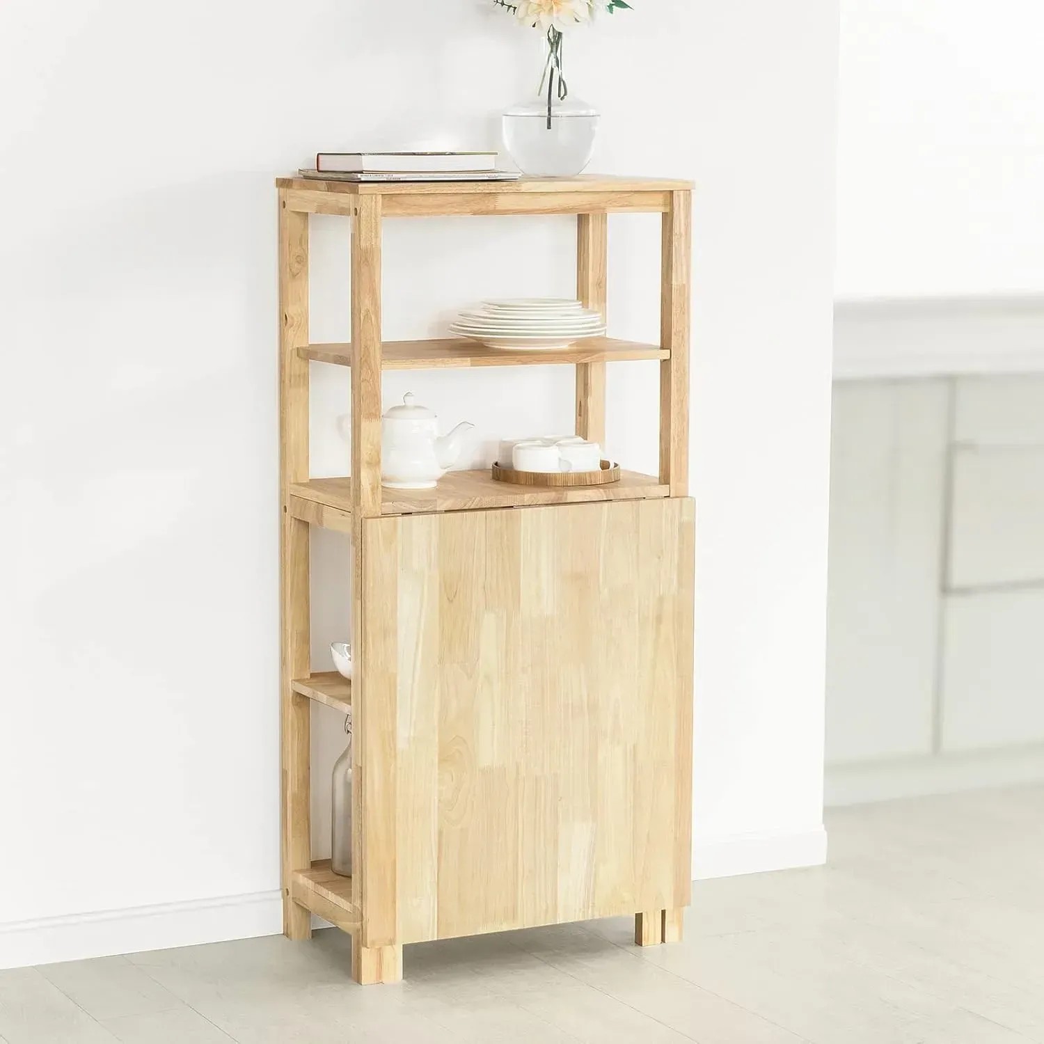 SoBuy Esstisch mit Regalen Klapptisch Schreibtisch 98x126x60cm Natur FWT70-N_4