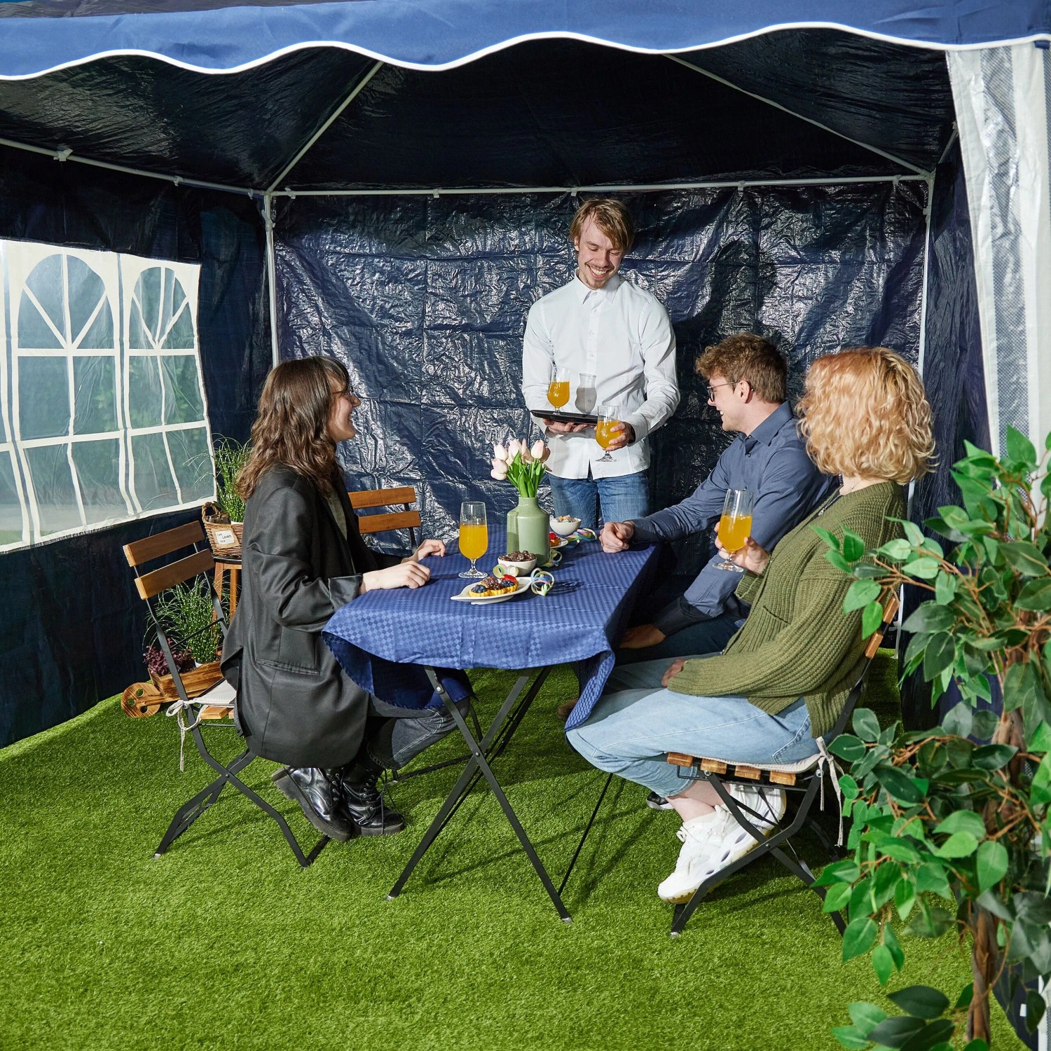 Relaxdays Pavillon Seitenteile 3er Set PE/PVC Blau Wasserdicht 2 m x 3 m 0,5 kg_5