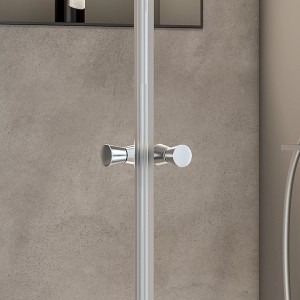 Detailaufnahme: Schulte Eckeinstieg Sunny, Schiebetür mit Griffen, Schwarz/Klarglas.