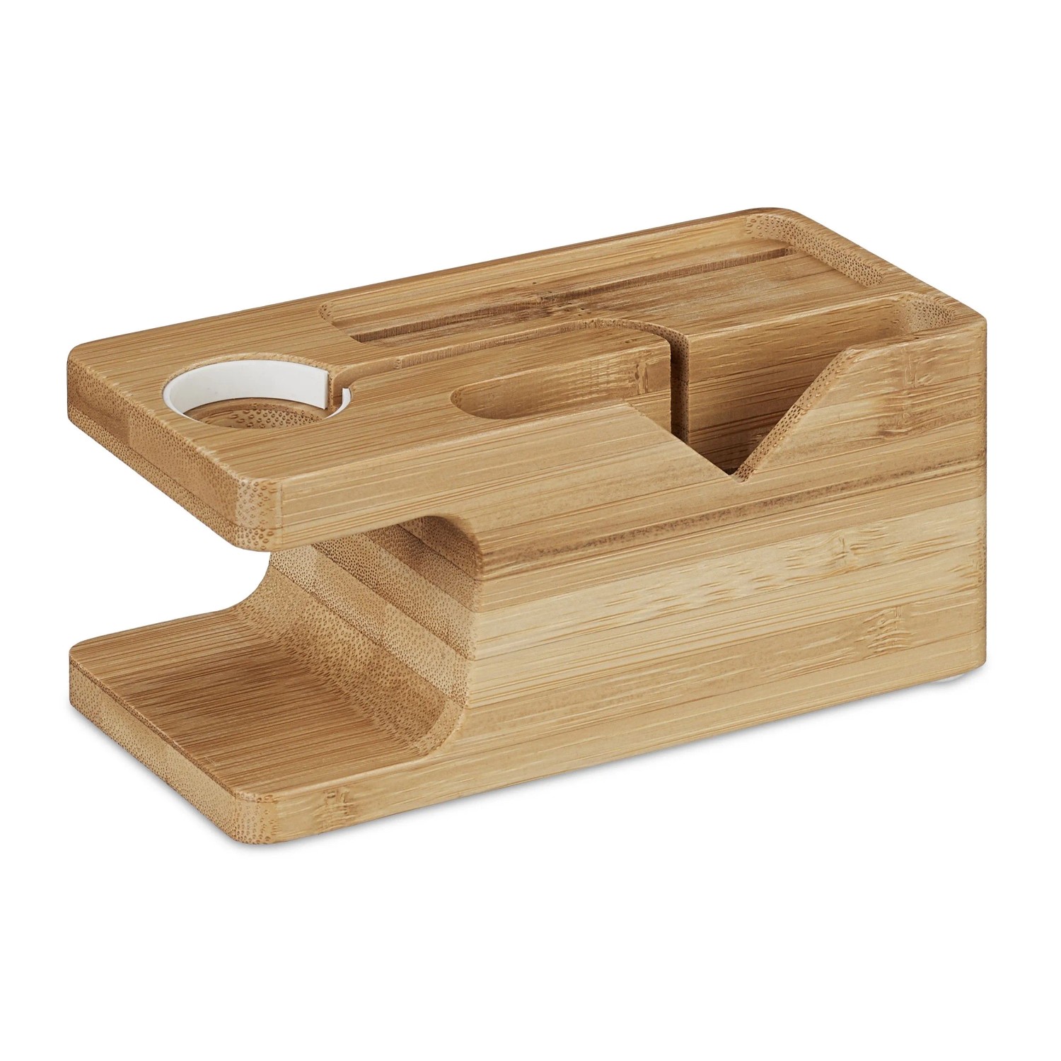 Relaxdays Ladestation Smartphone und Smartwatch Bambus Natur Rutschfest 6 cm x 14 cm x 6,5 cm 190 g
