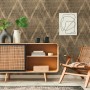 PROFHOME 3D Tapete Chevron Gold/Schwarz im Raum, geometrisches Muster.
