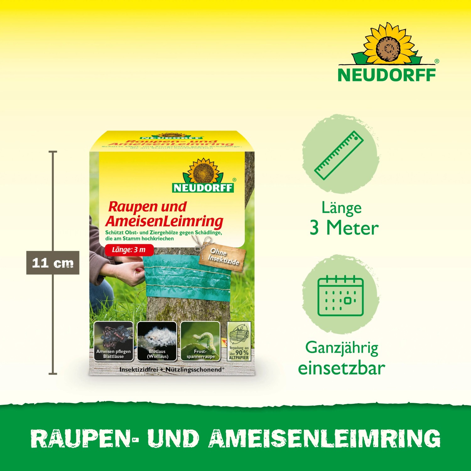 Neudorff Raupen- und Ameisen-Leimring, 3 m, zur biologischen Schädlingsbekämpfung an Bäumen.
