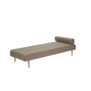 Ebuy24 Marino Daybed, braunes Stoff-Sofa mit Knopfheftung und Kopfkissenrolle.