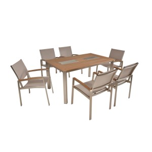 DELUKE Garten-Sitzgruppe HANS 7-tlg. Kunststoff Grau Gartenmöbel-Set Gartengarnitur Garten-Essgruppe Stapelstühle Esstisch