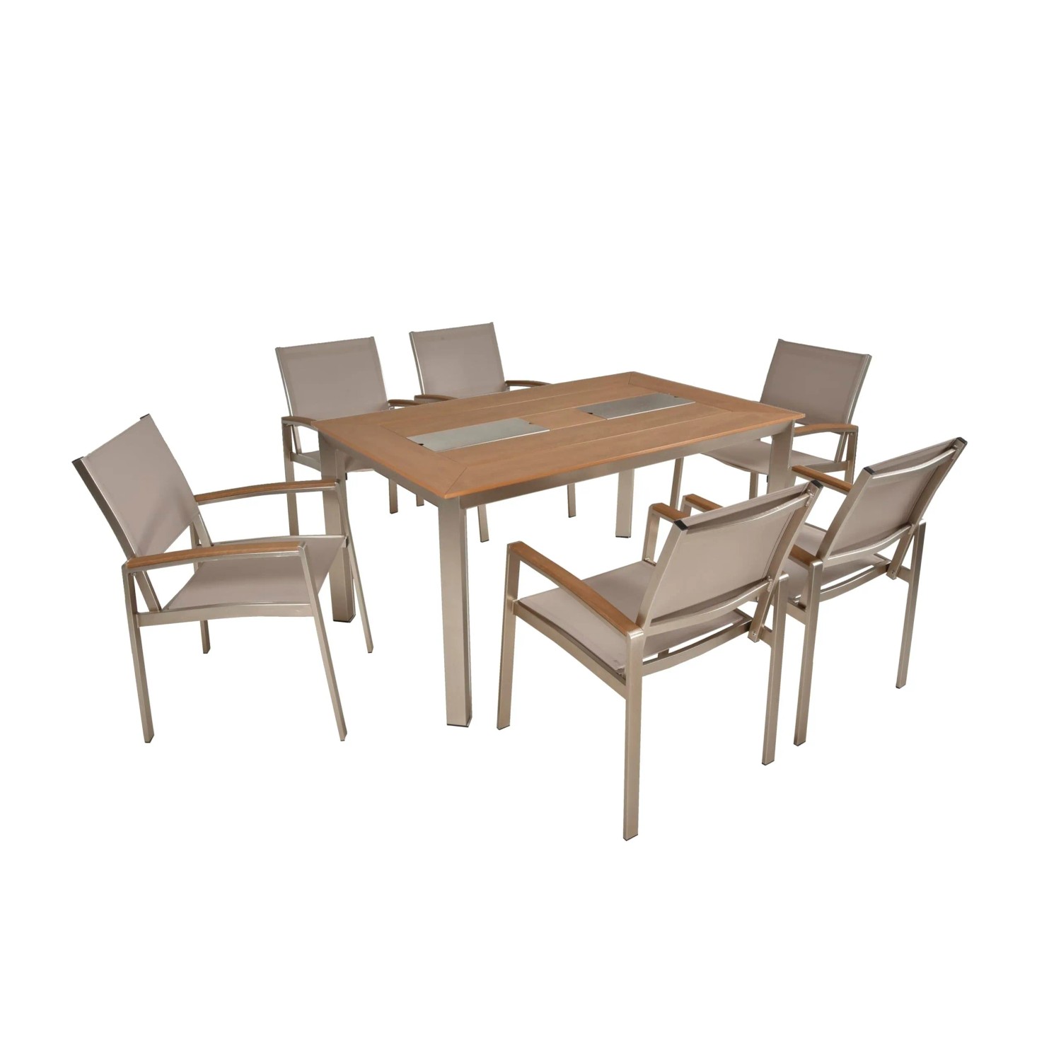 DELUKE Garten-Sitzgruppe HANS 7-tlg. Kunststoff Grau Gartenmöbel-Set Gartengarnitur Garten-Essgruppe Stapelstühle Esstisch