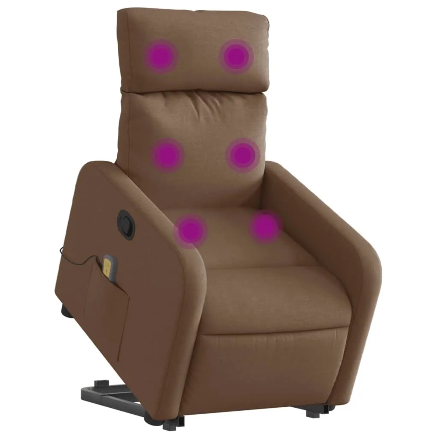 Brauner vidaXL Massagesessel mit Aufstehhilfe aus Stoff, Modell 13. Relaxsessel mit Vibrationsmassage.