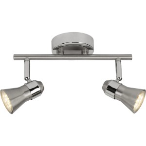 Brilliant LED-Spotrohr Sanny, 2-flammig, aus Eisen und Chrom. Deckenleuchte mit zwei schwenkbaren Spots.