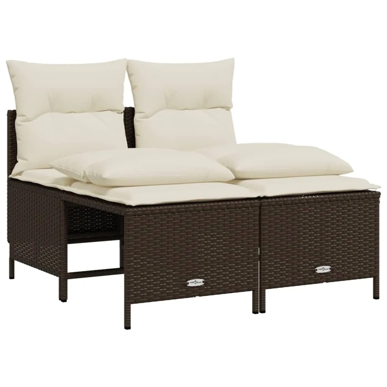 Braune 5-tlg. vidaXL Garten-Sofagarnitur aus Rattan mit cremeweißen Kissen.
