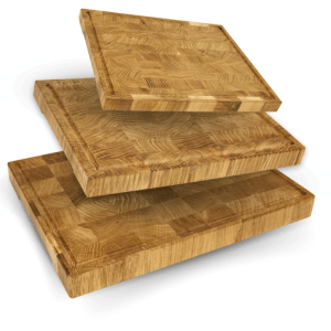 DELUKE Schneidebrett Holz Set MILA KLINGENSCHONEND 3 Größen Stirnholz Eiche mit Saftrille Holzbrett Küchenbrett