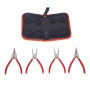 Xpotool 4-tlg. Sprengringzangen-Set mit geraden und 90° gebogenen Spitzen, roten Griffen und orangefarbener Tasche.