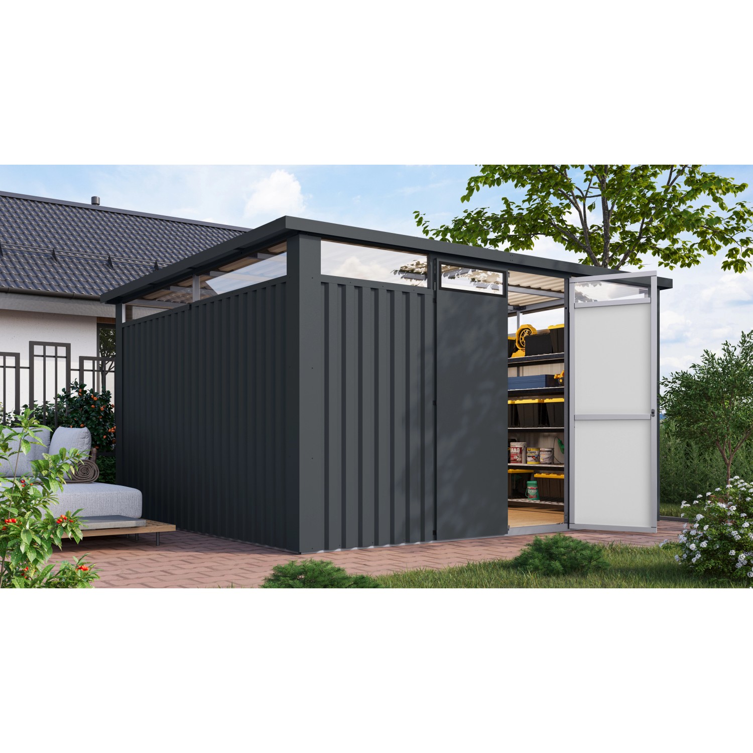 Karibu Gartenhaus Amato 4 Anthrazit 220 x 375,5 x 342 cm günstig online kaufen