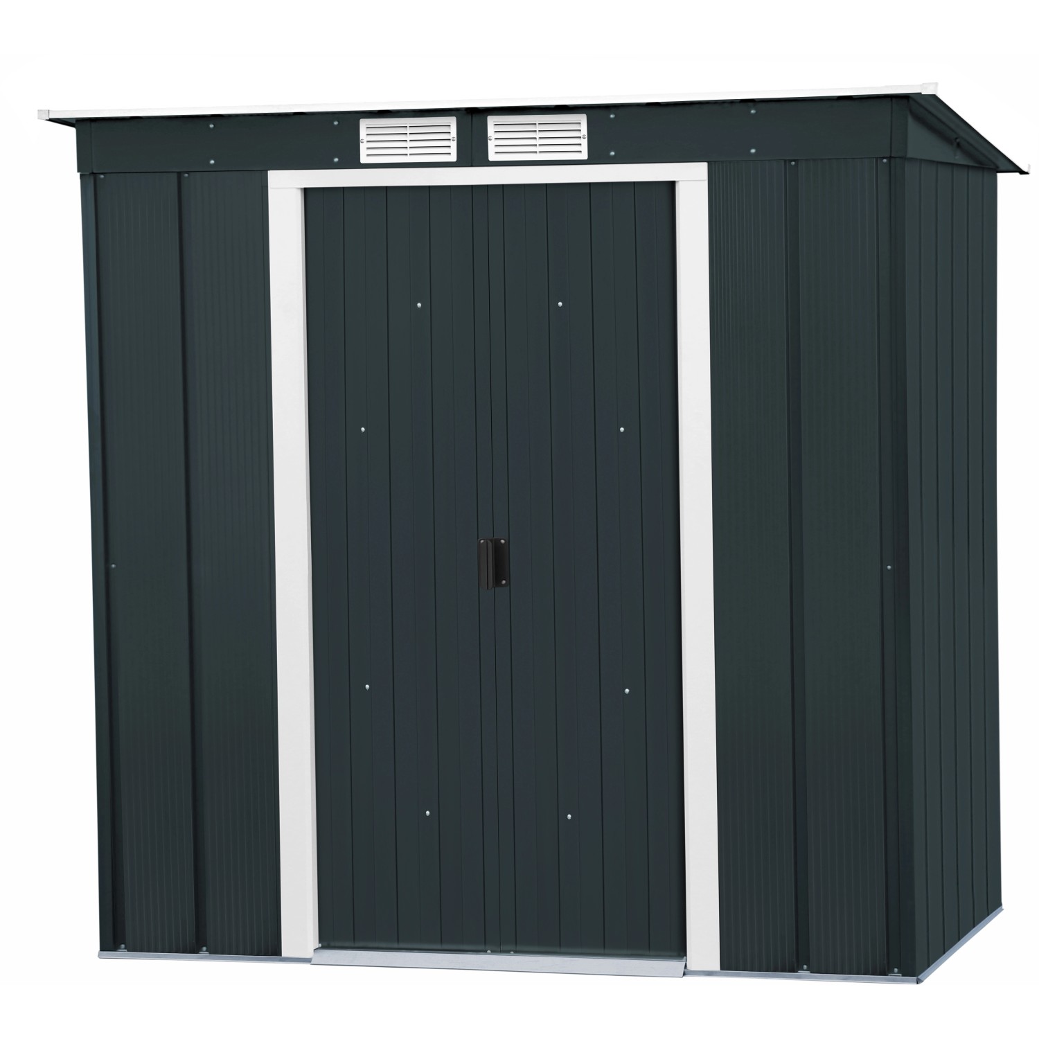 Duramax Metallgerätehaus Pent Roof Eco 6x4 in Anthrazit. Gerätehaus mit Pultdach und Doppeltür.