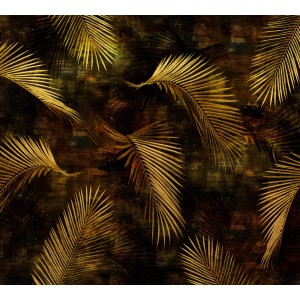Erismann Fototapete Guido Maria Kretschmer Glossy Palms Gold, goldene Palmblätter auf dunklem Grund.