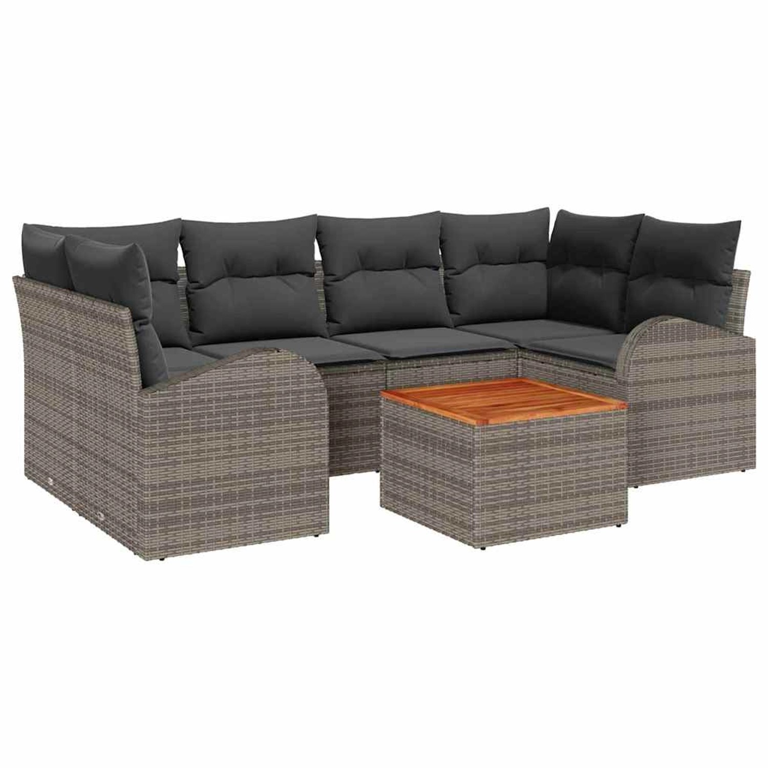 vidaXL 7-Teiliges Gartensofa Set mit Kissen Grau Poly Rattan Akazie 3347531 günstig online kaufen