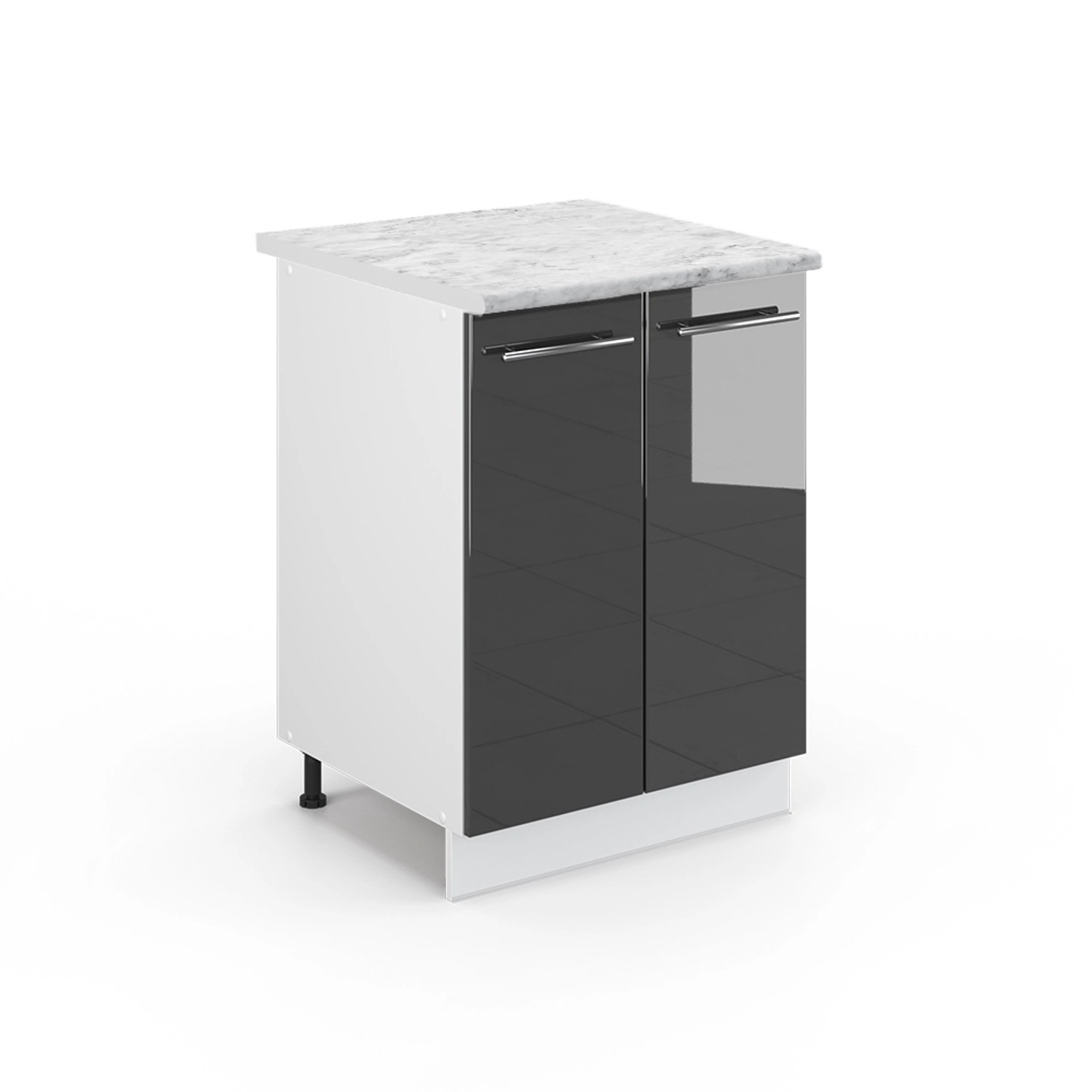 Vicco Küchenunterschrank Fame-Line Anthrazit Hochglanz/Weiß 60 cm AP Marmor