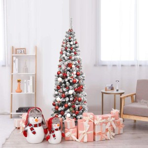 Costway Bleistift Weihnachtsbaum mit Schnee und Led-Leuchten 180cm