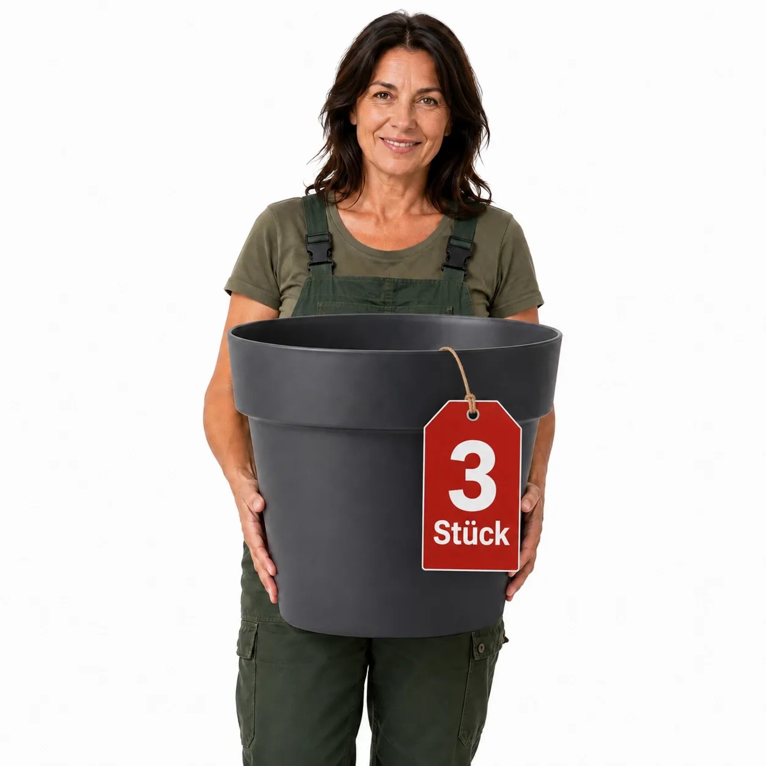 BigDean 3 Stück Blumentopf ca Ø 50 cm Classic Anthrazit Pflanzkübel Groß Außen Mit Wasserspeicher Wetterfester Kunststoff Pflanzkübel Groß Innen