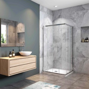 AICA Duschtür 120x100cm mit Schiebetür aus Klarglas in moderner Badezimmer-Umgebung.