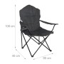 Grauer Relaxdays Campingstuhl, gepolstert, klappbar, mit Armlehnen und Getränkehalter.