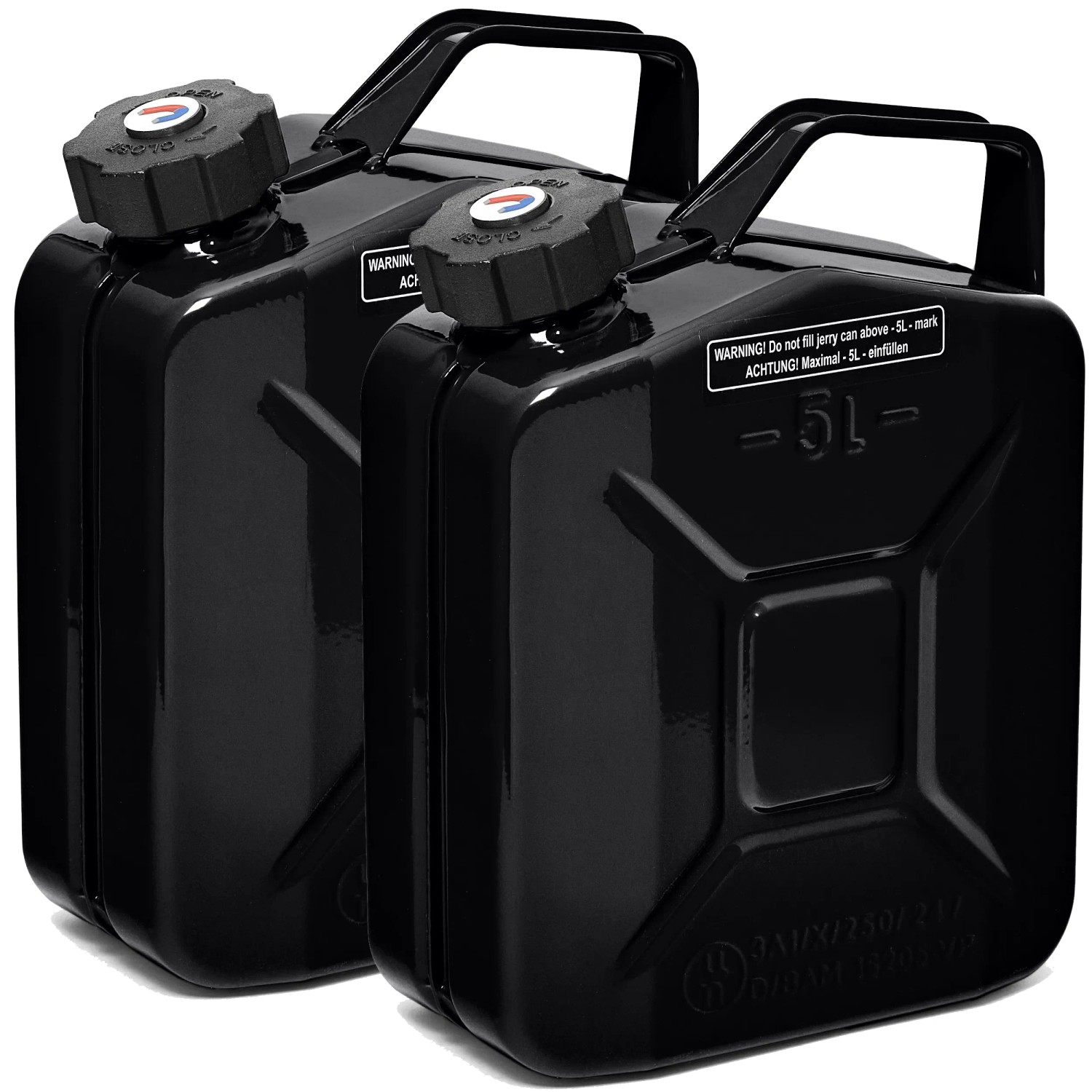 BW Kraftstoffkanister Metall Benzinkanister 2x 5 Liter mit Schraubverschluss Schwarz RAL 9005 TÜV-geprüft und UN-Zulassung Made in Europe