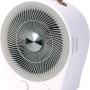 Weißer 2in1 Heizlüfter und Ventilator mit Tragegriff. Elektrisches Heizgerät für Innenräume.