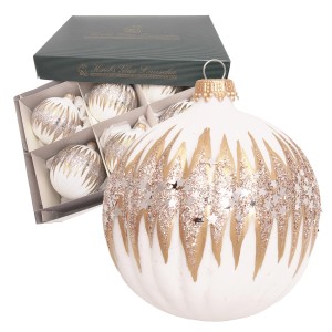 Krebs Glas Lauscha Weihnachtskugeln Sternenglitter, 6er-Set, 8cm, weiß/gold, mit Sternen.