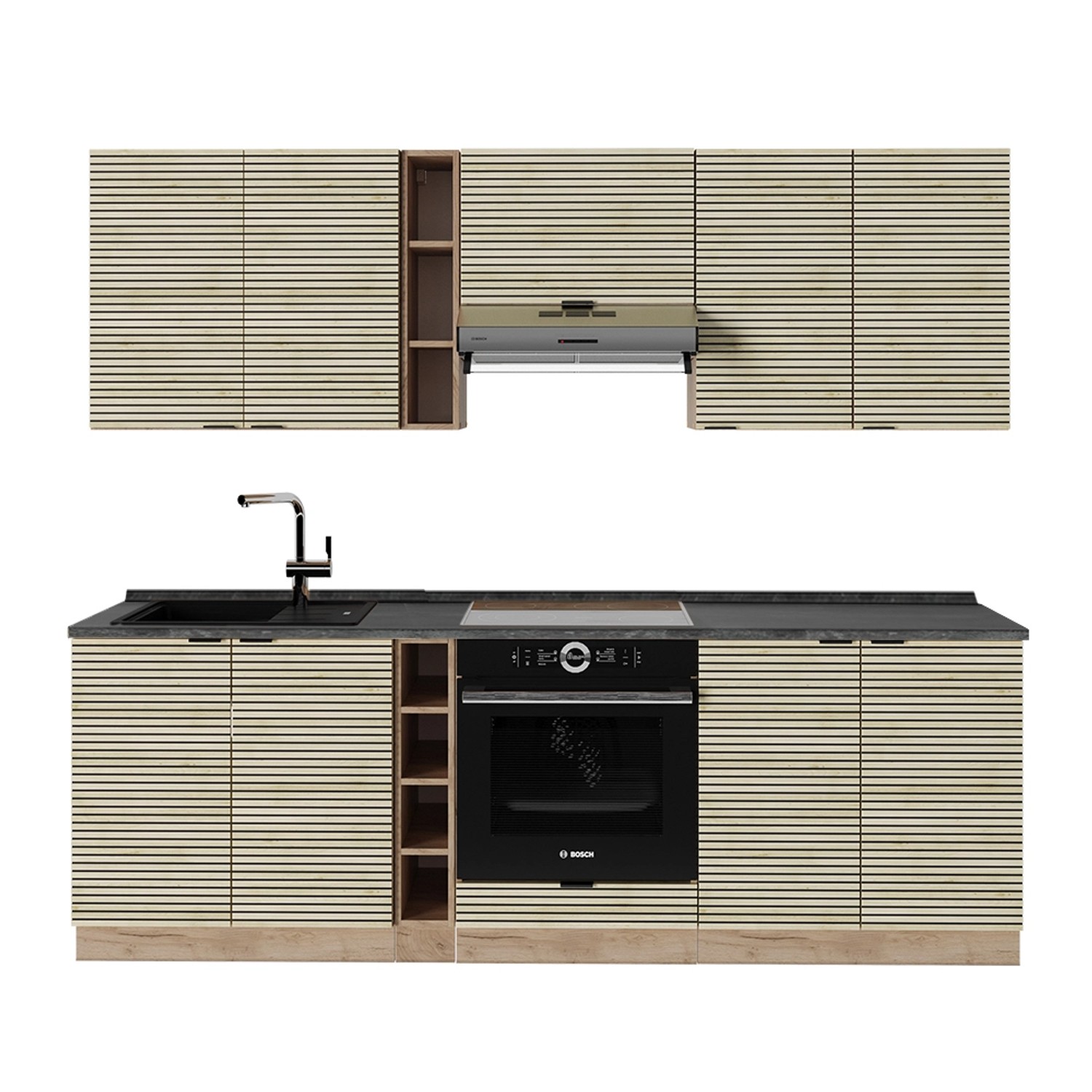 Vicco Fame-Line Küchenzeile Eiche Paneel/Goldkraft Eiche 235 cm AP Anthrazi günstig online kaufen