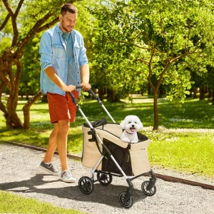 PawHut Hundewagen Polyester 80 x 48,5 x 106cm Khaki