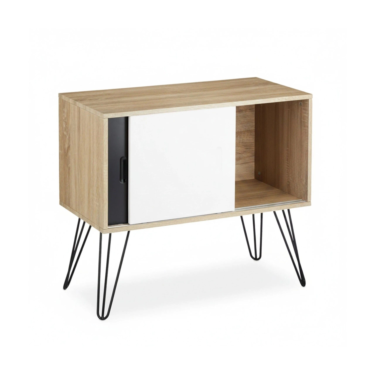 Relaxdays Sideboard Holzfurnier Naturfarben Schwarz Weiß 70 cm x 80 cm x 40 cm