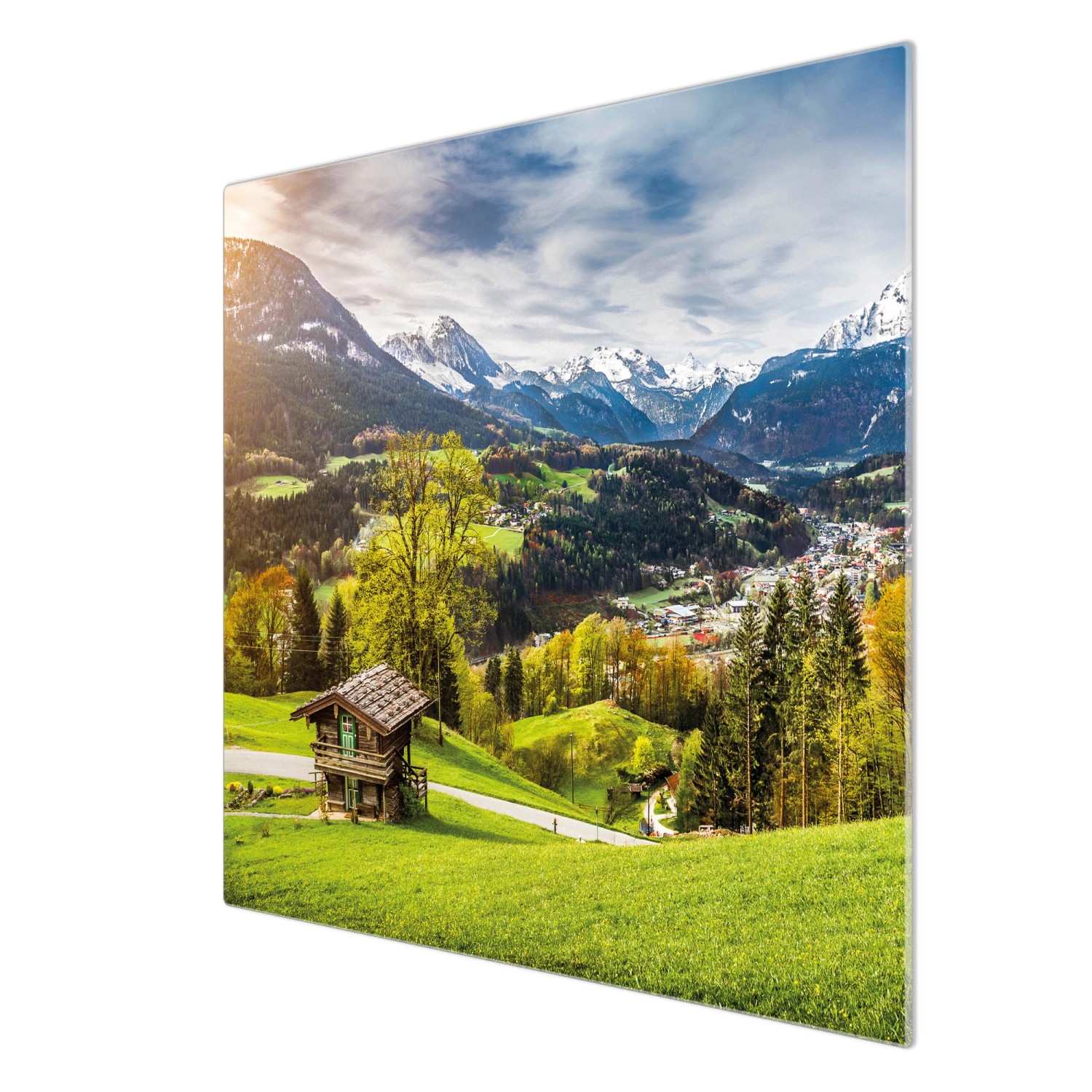 Banjado Herdabdeckplatte aus Glas mit Motiv Berchtesgadener Land, 60x52cm.