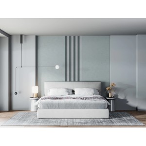 Graue Bordüre mit Streifen-Muster von Marburg im Schlafzimmer, modernes Design.