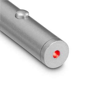Hama Laserpointer LP-LC1, silberfarben, mit rotem Laserstrahl.
