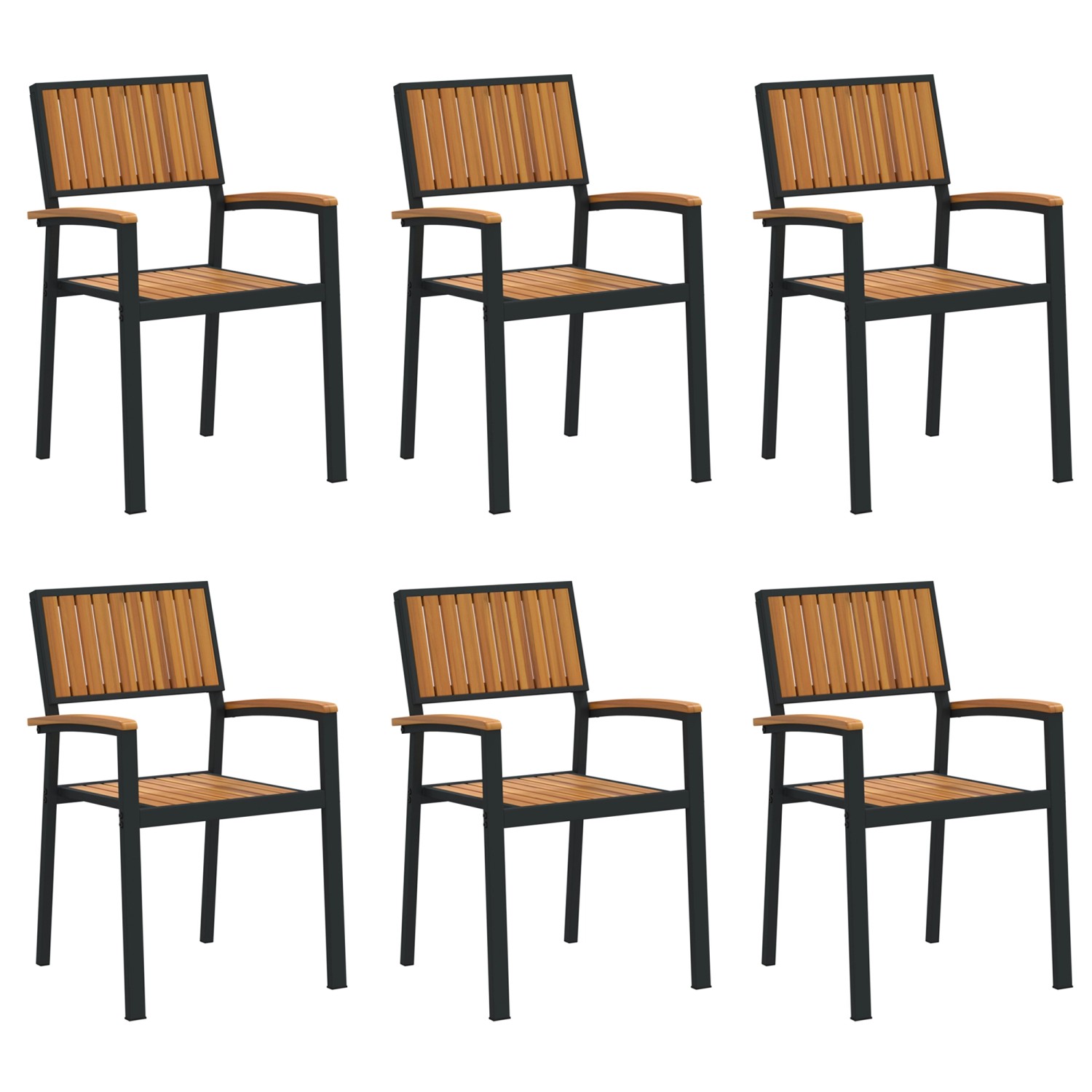 vidaXL Stapelbare Gartenstühle 6 Stück Schwarz Stahl und Massivholz Akazie günstig online kaufen